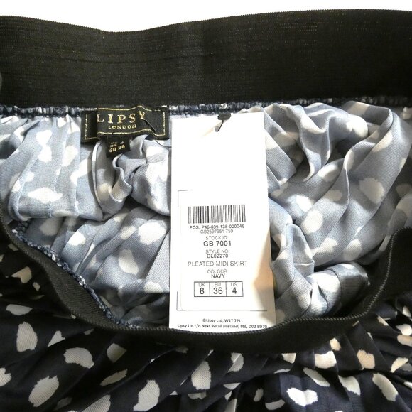 Lipsy London Navy Blue SKIRT Size 4 Midi Pleated Wide Waistband Gorgeous Posh - Picture 7 of 11